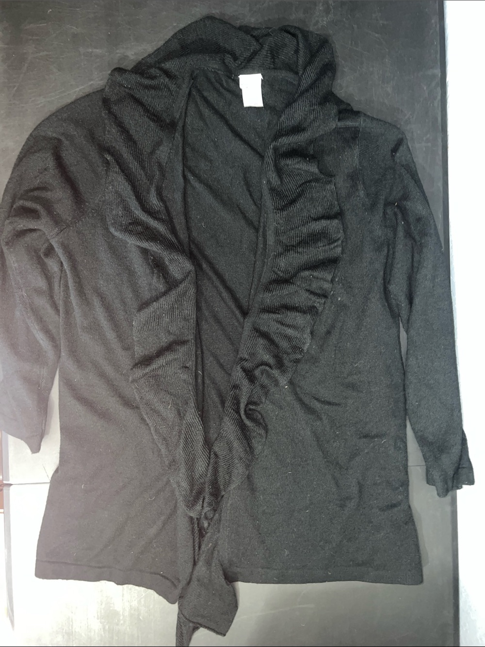 Just My Size Black Open-Front Ruffle Cardigan